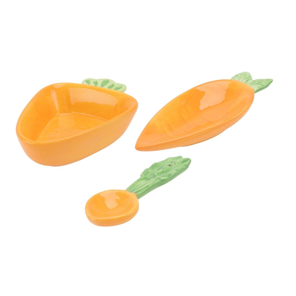 Cabilock 3pcs Adorable Boy Girl Dinnerware Cartoon Radish Shaped Bowl Dish Spoon Creative Hand-painted Tableware for Toddlers Bright Color Design to Encourage Eating