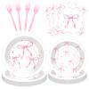 100 Pcs Pink Ribbon Bow Party Supplies Set, Serves 25  Disposable Paper Plates, Napkins, and Plastic Forks, Coquette-Inspired Bow-Themed Tableware for Birthday, Bridal Shower, Wedding Decorations view 1