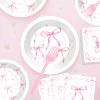 100 Pcs Pink Ribbon Bow Party Supplies Set, Serves 25  Disposable Paper Plates, Napkins, and Plastic Forks, Coquette-Inspired Bow-Themed Tableware for Birthday, Bridal Shower, Wedding Decorations view 3