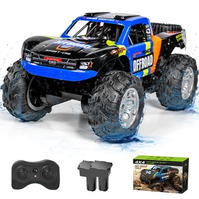 SEKAIHT Waterproof RC Monster Truck Amphibious Remote Control Trucks 13In Big Off Road RC Cars for Kids 4WD 360 Rotation Two Rechargeable Batteries Gifts for Boys Girls Age 4-12 Pool Toys (Blue)