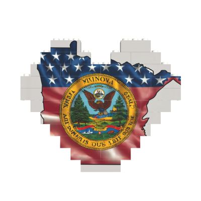 Abstract Minnesota State Flag Map Print Heart Shaped Building Brick Block Puzzle, Personalized Custom Gift for Men and Women