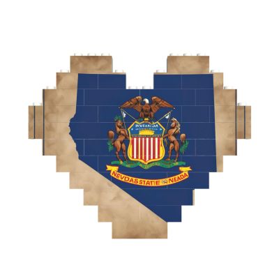 Abstract Nevada State Flag Map Print Heart Shaped Building Brick Block Puzzle, Personalized Custom Gift for Men and Women