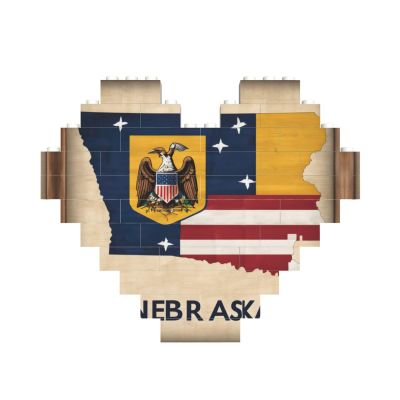 Abstract Nebraska Flag Map Print Heart Shaped Building Brick Block Puzzle, Personalized Custom Gift for Men and Women