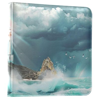 Qumton Large Photo Album, Lighthouse Ocean Sea (6) Personalized Leather Cover Photo Book for 4x6 5x7 6x8 Pictures, Photo Albums for Family, Baby, Wedding