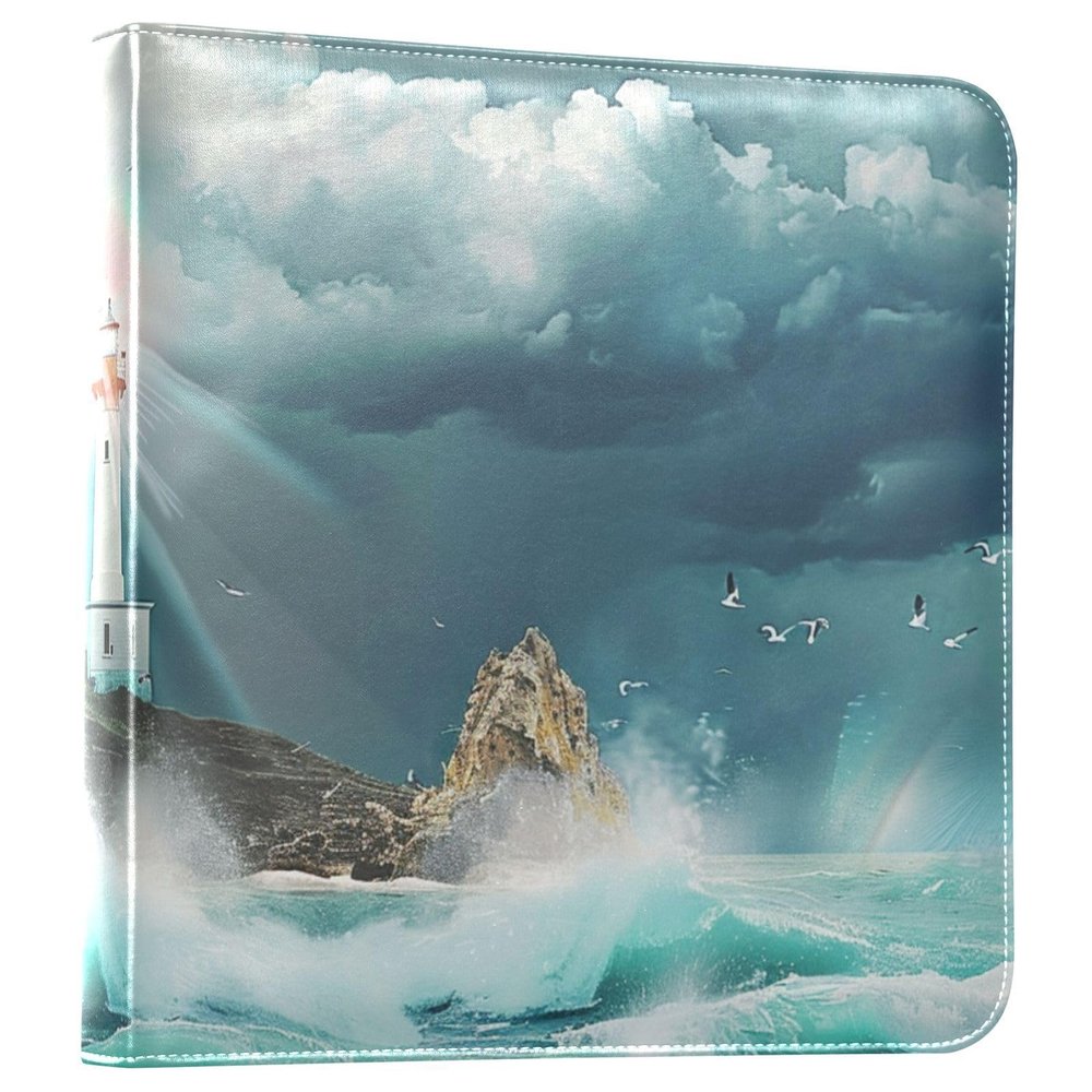 Qumton Large Photo Album, Lighthouse Ocean Sea (6) Personalized Leather Cover Photo Book for 4x6 5x7 6x8 Pictures, Photo Albums for Family, Baby, Wedding
