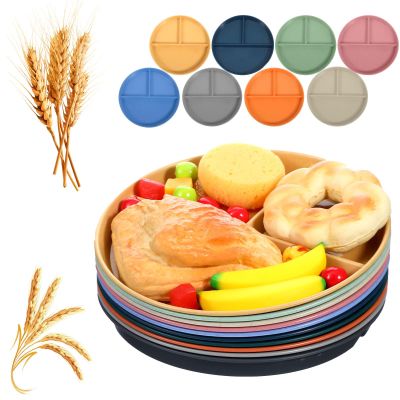 10 Pcs Unbreakable Divided Plates for Kids Adults, 9 Inch Round Portion Control Plate, 3 Compartment Plates with Dividers, Lightweight Reusable Dinnerware Portion Control Plastic, Dishwasher Safe