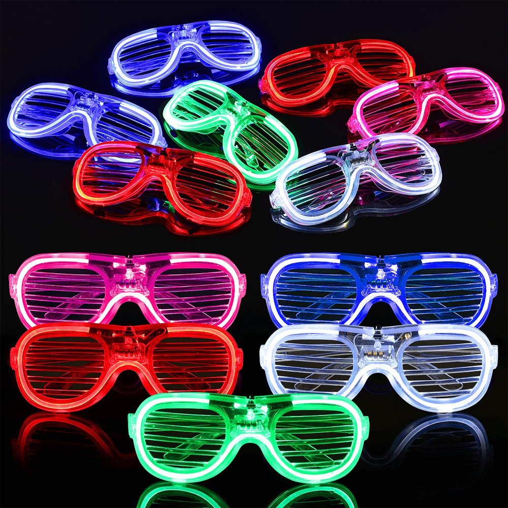 25 Pack LED Light Up Sunglasses for Kids & Adults, Glow in the Dark Neon Glasses Bulk for Party Favors, Birthday & School Events, Hora Loca Rave Night Accessories, Easter St. Patricks Day Party