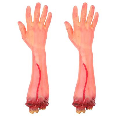 Abaodam 2pcs Scary Simulated Severed Hands Props for Halloween Decoration Realistic Fake Broken Arms Bloody Broken Body Parts for Haunted Houses Pranks and Halloween Party Supplies