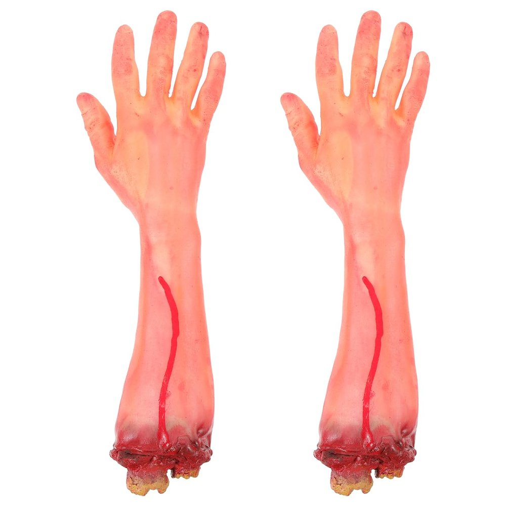 Abaodam 2pcs Scary Simulated Severed Hands Props for Halloween Decoration Realistic Fake Broken Arms Bloody Broken Body Parts for Haunted Houses Pranks and Halloween Party Supplies
