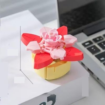 Wizardi Brick Mini Potted Plant - Crystal Lotus F07M9-12(104)-C3 Artificial Botanical Flower Toy, ABS Plastic 104 Pcs, Desktop Decor for Adults & Teens