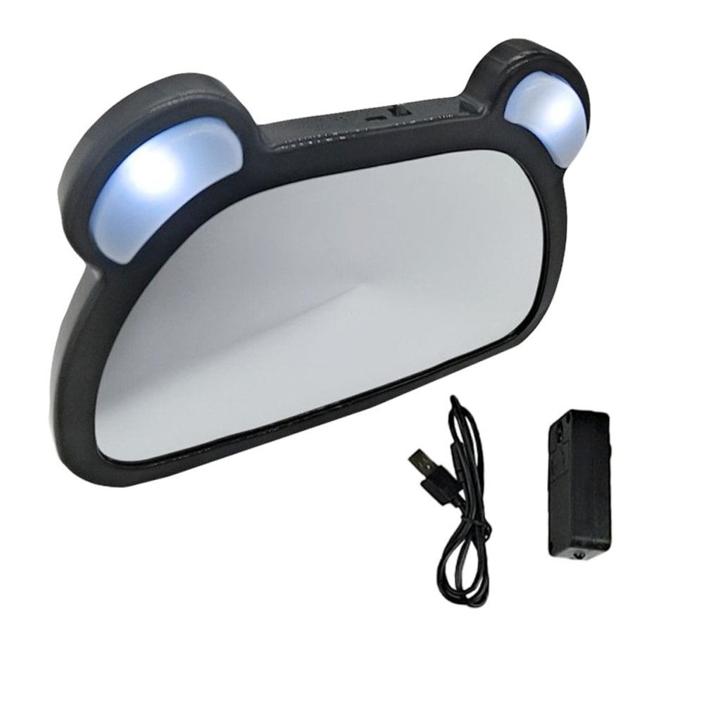 BESTonZON Baby Rearview Mirror LED Lights Adjustable Backseat Observation Mirror for Infants USB Rechargeable Car Baby Monitor Cute Design for Safe Travel