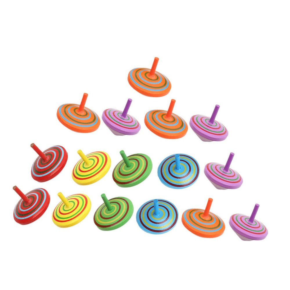 DECHOUS 16pcs Gyro Toys for Boys and Girls Wooden Fidget Toys Pack Educational Gyro Playthings Safe Eco-Friendly Bright Patterns Random Color