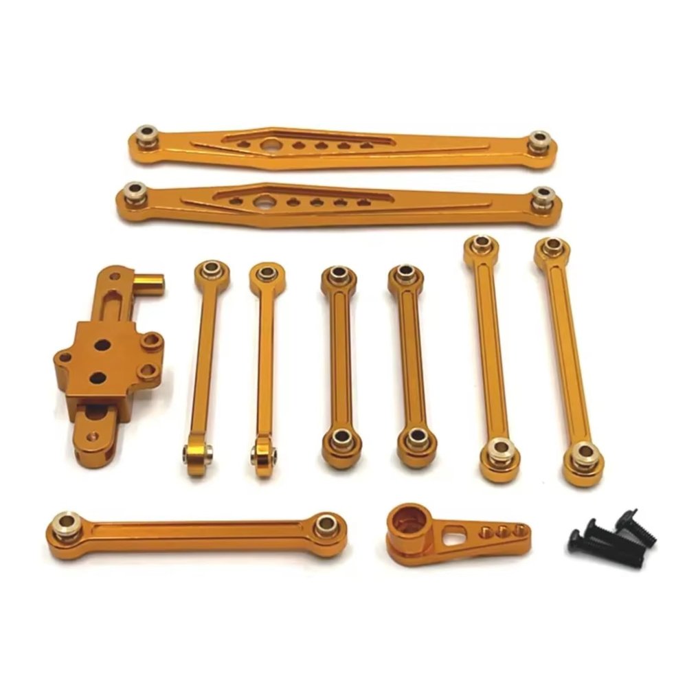 RC Upgrade Parts for Wltoys 124006 12423 12427 12428 1/12 Metal Upgrade Parts Kit Steering Assembly Link Rod Servo Arm RC Car Accessories(Yellow)