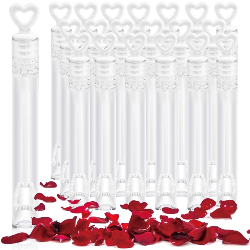 FOIMAS 40pcs Mini Wedding Bubble Wand,White Heart Bubble Wand for Guest Wedding Party Favor Bachelorette Party Valentines Day Party Decoration Supply