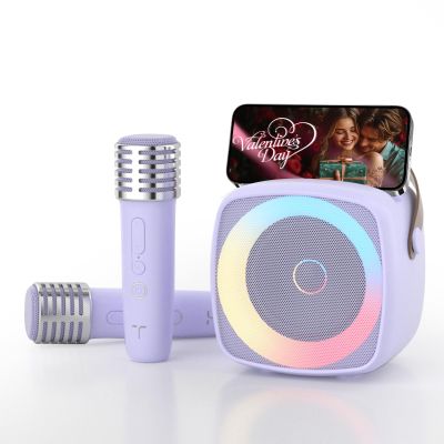TANALAZ Karaoke Machine 2 Microphones for Home Party with Phone Holder, Wireless Portable Bluetooth Speaker with Dynamic Lights for Kids Adults,Voice Changer Mic Speaker Set