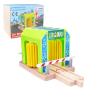 Wooden Car Wash Station with Train Truck,Expansion Pack Compatible with Railway Train Set,Wooden Toy Train Accessory for Kids Age 3 and Up view 1