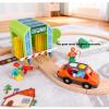 Wooden Car Wash Station with Train Truck,Expansion Pack Compatible with Railway Train Set,Wooden Toy Train Accessory for Kids Age 3 and Up view 2