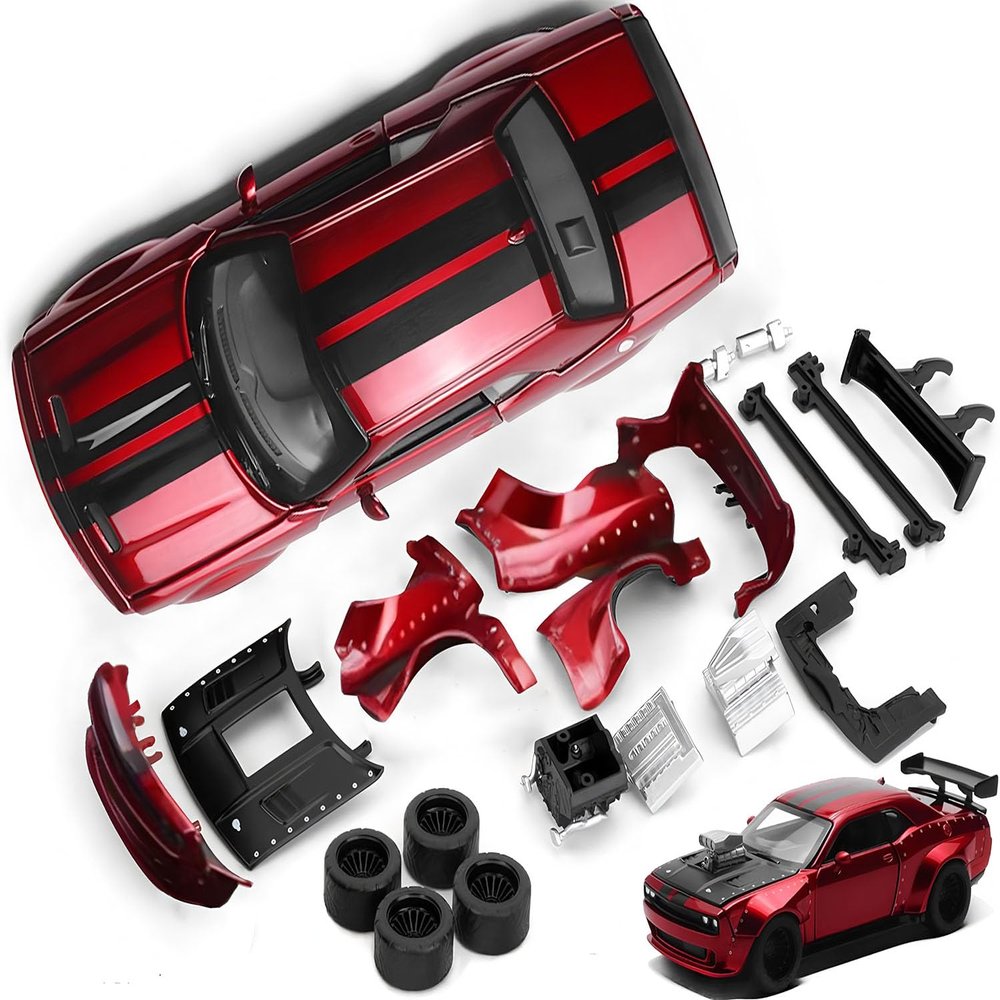 Mzexoma Hellcat DIY Disassembly Toy Car 1:36 Dodge Challenger SRT Building Kit for Kids Ages 3+ Diecast Model Cars with Open Doors STEM Learning Gift for Boys Girls Ages 4-7(Red)