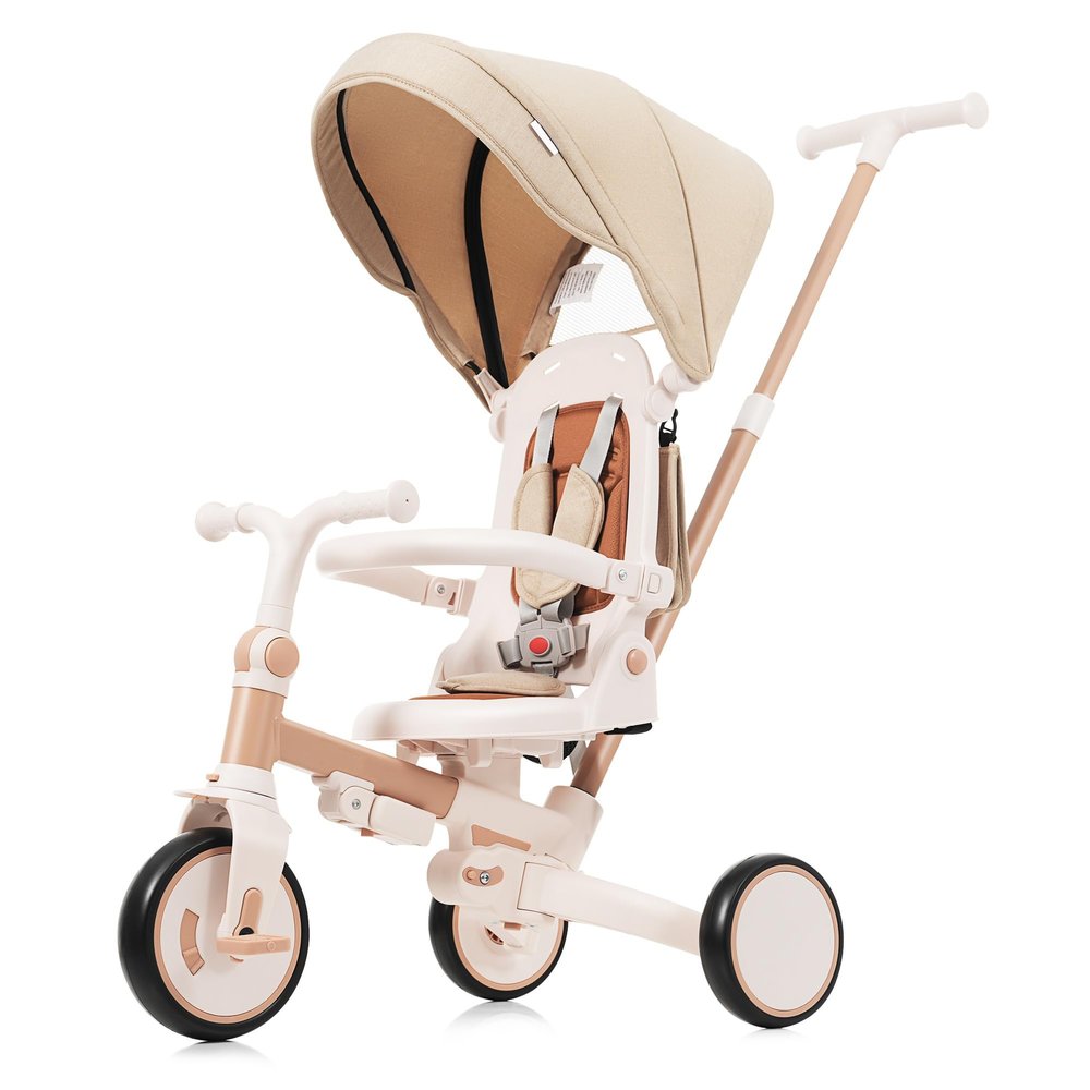 Foldable Toddler Tricycle Adjustable Push Handle Lightweight Aluminum Trike for 12-72 Months 7-in-1 Convertible Design with Removable Canopy Guardrail and Pedals