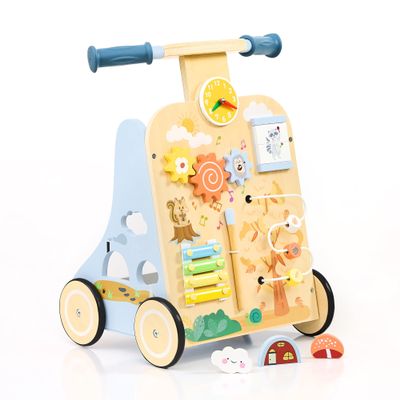 Wooden Baby Walker, Baby Push Walker for 12+ Months, Baby Walker with Activity Center, Push and Pull Walkers for Boys Girls