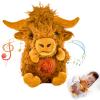 cbozimpr Highland Cow Soothing Breathing Stuffed Animal for Anxiety Kids, Sleeping Cow Plush Toy, Anxiety Stuffed Animal with Realistic Breathing Action and Lighted Music Valentines Day Gift for Kids view 1