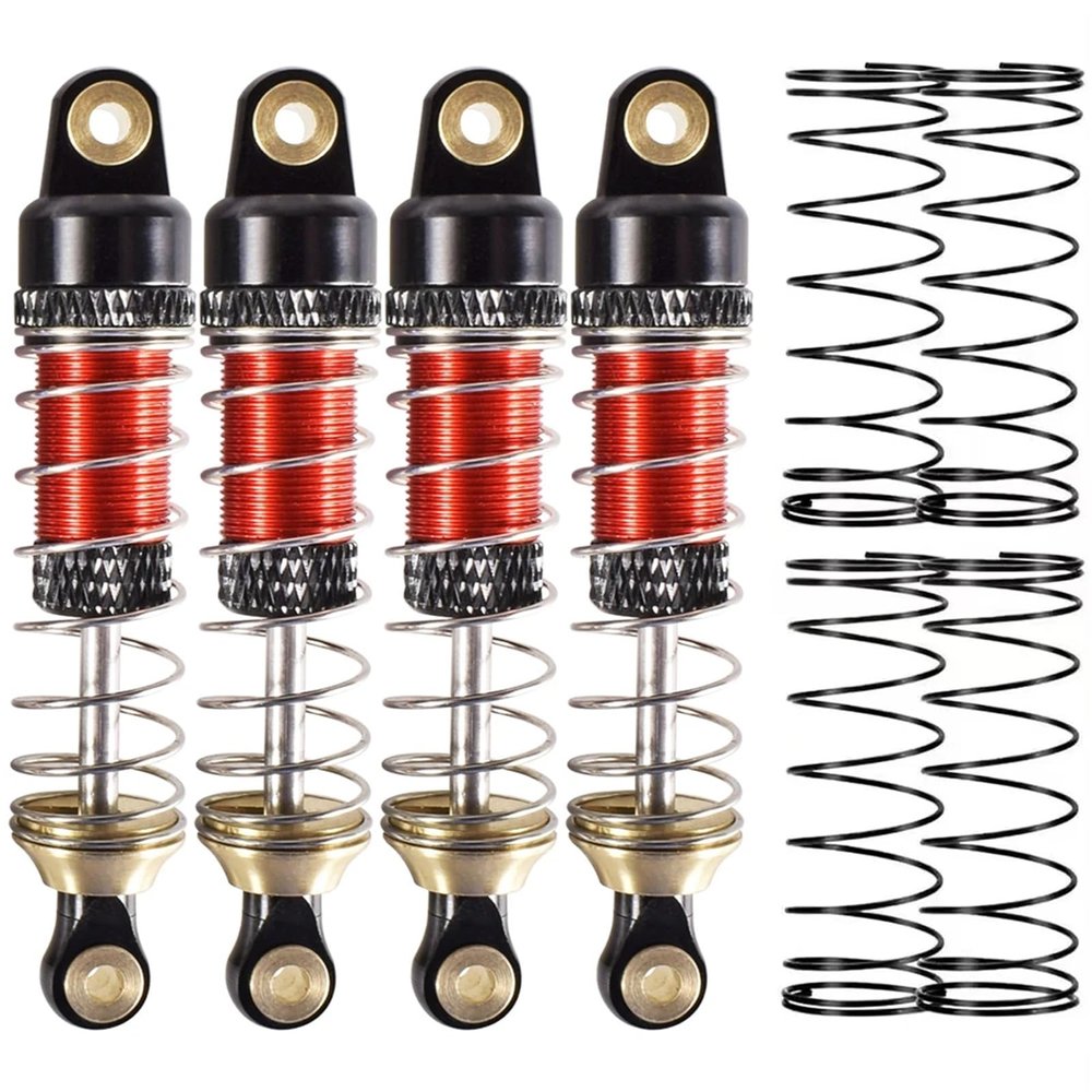 52mm Shock Absorber Oil Threaded Spring Damper Front/Rear for 1/18 TRX4RC Crawler Car Upgrades Parts(Red Spare Springs)