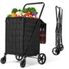 Folding Shopping Cart with Wheels & Double Basket Folding Utility Shopping Cart with Lining,Portable Lightweight Trolley 180 LBS Capacity for Grocery Laundry view 1