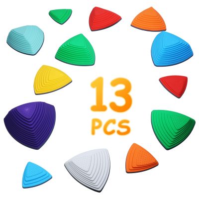 PAPABA 13Pcs Balance Stepping Stones Kids,Exercise Body Coordination and Stability,Stackable Plastic Balance Beam with Anti Slip & Massage Function,Balance Board for Kids Indoor (Colourful)