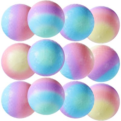 VioraWhite 12 Pcs Macaron Playground Balls 8. 5 Inch Pastel Color Rubber Bouncy Balls for Kids Inflatable Colored Dodgeball Kickball Handball for School Backyard Beach Indoor Outdoor Games (Macaron)