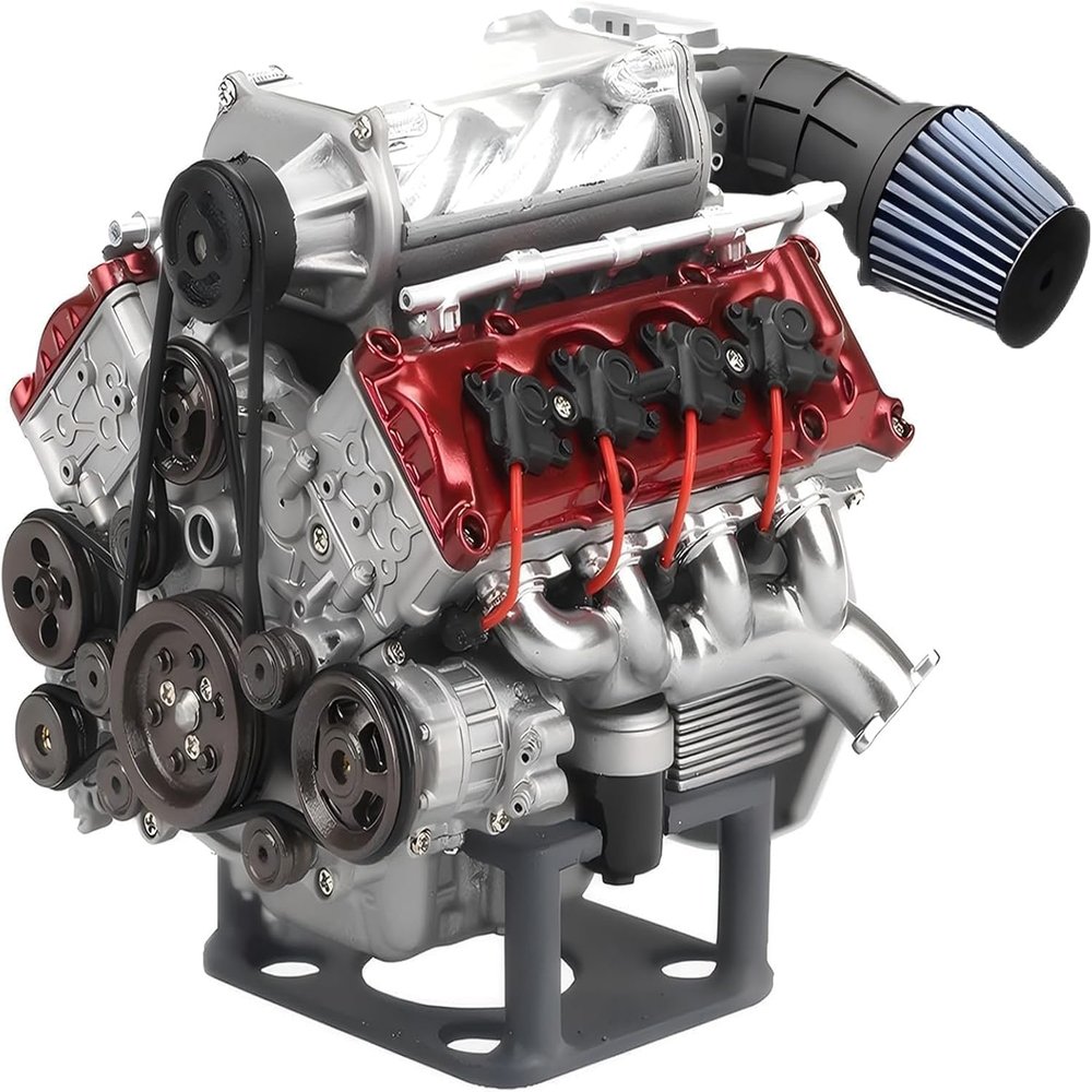 Mini V8 Engine Kits That Runs, V8 Model Engine Kit Cison Engine MAD RC Engine Model Kits for Adults to Build, Suitable for Car AX90104 SCX10 Capra VS4-10 Pro/Ultra (V8 Engine+Supercharger)