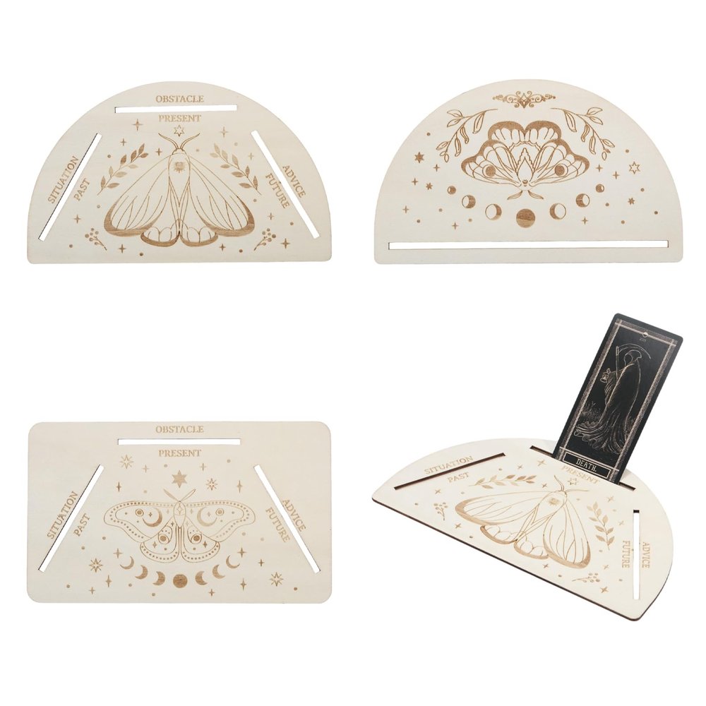 CHGCRAFT 3 Pcs Card Moth Tarot Stand Wooden Card Display Stand Tarot Card Holder Witch Divination Tools for Spirit Game Divination Tools Altar Decor, Mixed Shapes