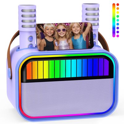 VERKB Karaoke Machine for Kids, Kids Toys for 3-12 Years Old Girls Birthday Presents, Portable Bluetooth Karaoke Speaker with 2 Microphones, Girls Gifts for Kid Party Christmas Birthday(Purple)