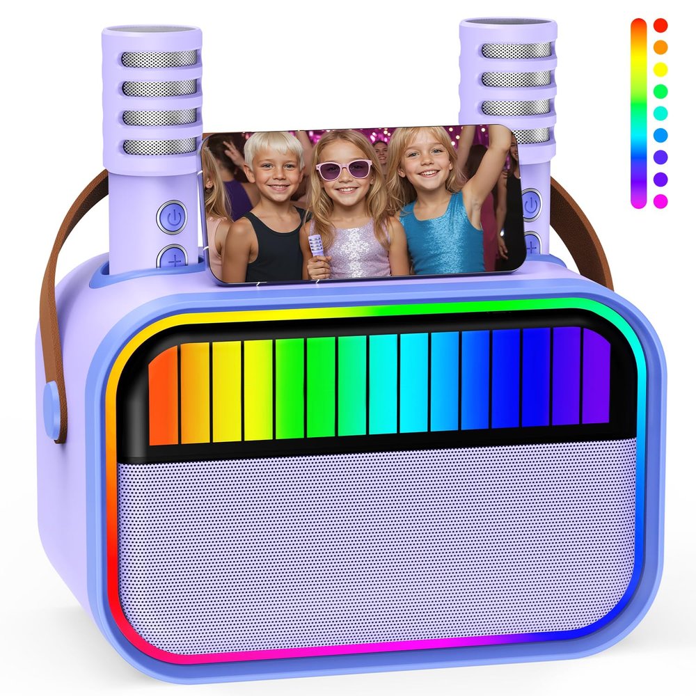VERKB Karaoke Machine for Kids, Kids Toys for 3-12 Years Old Girls Birthday Presents, Portable Bluetooth Karaoke Speaker with 2 Microphones, Girls Gifts for Kid Party Christmas Birthday(Purple)