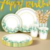226 Pcs Sage Green Birthday Party Decorations for Women Girls, Tableware for 24 Guests Happy Birthday Banner Retro Olive Green Gold Balloon Fringe Curtain Tablecloth Greenery Wild Neutral Dcor view 4
