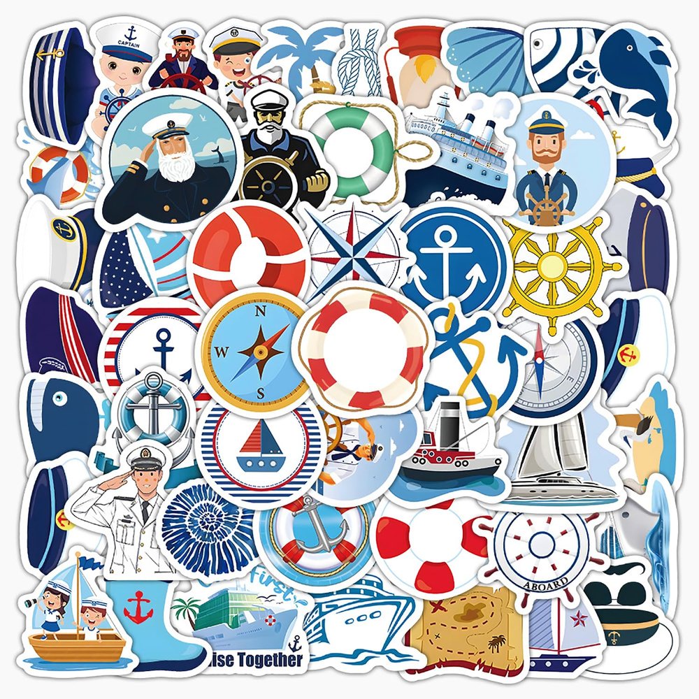 100PCS Nautical Stickers for Cruise Party, Scrapbook, DIY Crafts - Palm Tree, Whale Designs for Journal, Diary, Photo Album, DIY Crafts and Birthday Decoration