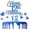 12th Birthday Cake Decoration, 12th Number Candle Happy Birthday Glitter Cake Decoration Card Anniversary Holiday Cake Decoration Insert Card view 1