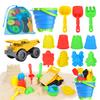 Beach Toys, 14Pcs Sand Toys with Construction Vehicle and Collapsible Beach Bucket, Animal Sand Mold Sets, Watering Can,Shovel Set with Mesh Bag,Summer Outdoor Play Travel Sandbox Gift for Boys Girls view 1