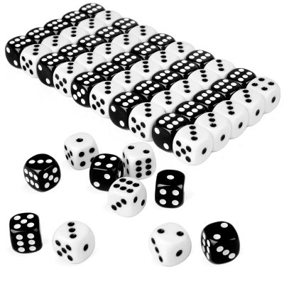 50 Pieces White Black Dice Set (16mm 6-Sided) - 25 White Dice and 25 Black Dice with Bold Pips for Board Games, Math Learning, Educational Activities, Family Game Nights