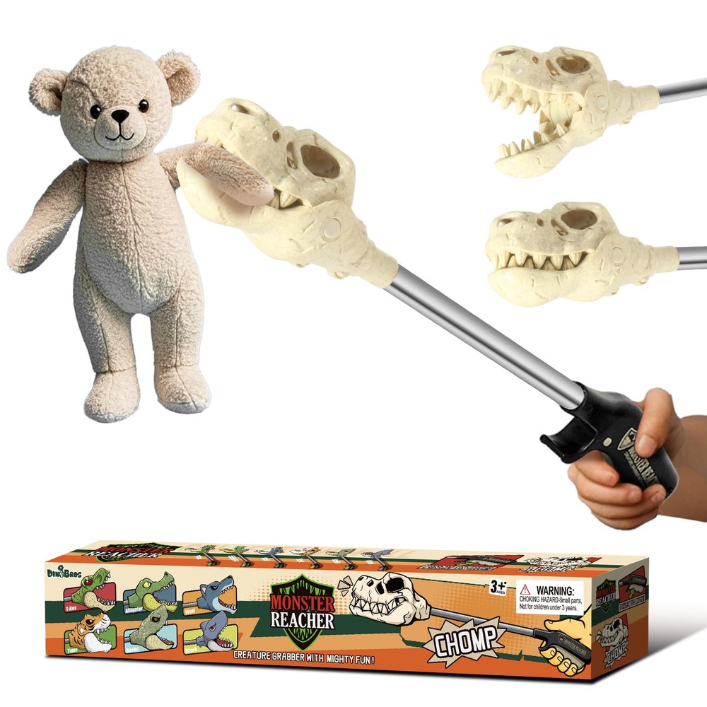 DINOBROS Dinosaur Grabber Toy - 16-Inch Interactive T-Rex Chomper, Dinosaur Fossil Claw Pickup Tool for Kids, Jurassic Dino Toy for Boys and Girls