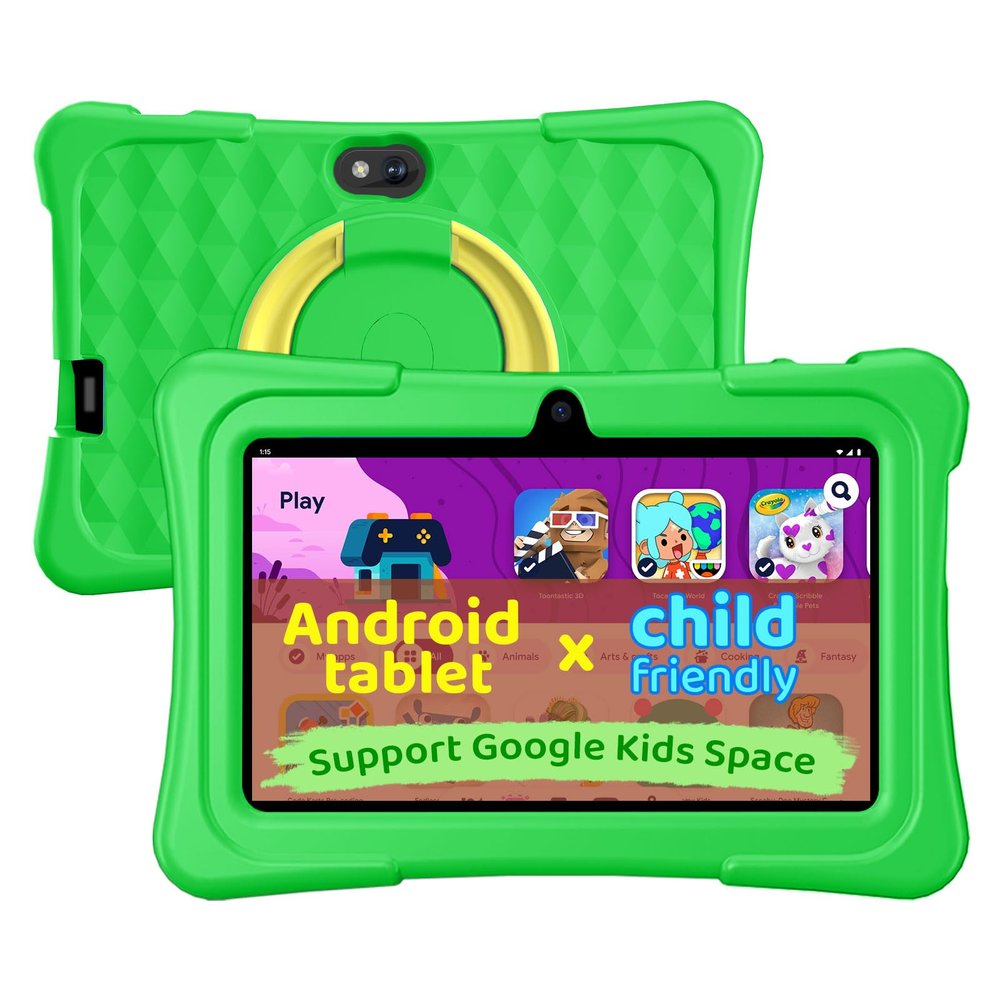 aiprotablet Kids Tablet, 7 inch Android Tablet for Kids, 6GB+32GB 1TB Expand, Quad-Core Toddler Tablets with Case, BT, WiFi, Parental Control, Games, Dual Camera (Green)