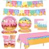 146pcs Ice Cream Party Supplies Set,Lncludesice Cups, Banners, Forks, Straws ,Tablecloths, Plates and Napkins ,for 24Guests,Summer Birthday Tableware, Disposable Dinnerware Kit view 1