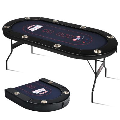 REAHOISY 72 Inch Poker Table Foldable, 8 Player Folding Casino Tables with Casino Grade Felt, Padded Rails & Cup Holders, Portable Poker Table for Texas Holdem