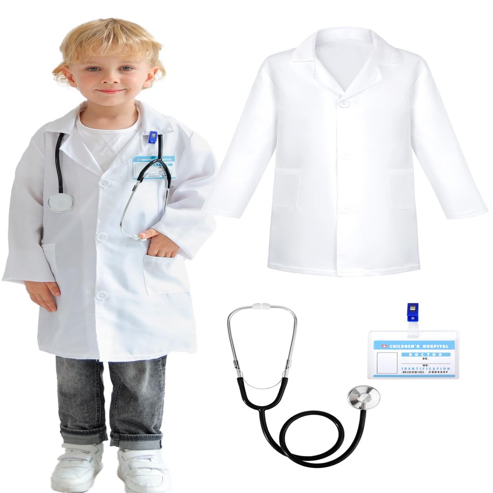 Liberry Doctor Kit for Toddlers 3 4 5 Years Old, Pretend Play Doctor Costume for Kids, Dress Up Nurse Coat with Real Stethoscope for Boys Girls Gift