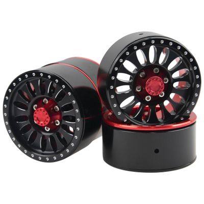 4Pack HIRCQOO Aluminum RC 1.9 Beadlock Wheels RC 1.9" Wheels 12mm Hex Compatible with Traxxas TRX4 Axial SCX10 AXI03007 Tamiya CC01 RC4WD D90 Redcat Gen7 1/10 RC Crawler (Red & Black)