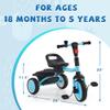 JooKiddie Toddler Tricycle, Kids Tricycle with Bell, Foldable Kids Trike for Age 18 Months to 5 Years, Baby Trike with Adjustable Seat, Gift for Boys and Girls, Blue view 2