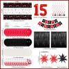 15th Birthday Decorations for Boys & Girls, 84 PCS Red Black 15th Party Decorations, Birthday Party Supplie with Banner, Fringe Backdrop, Foil Star Balloons, Hanging Swirls, Tablecloth Garland Arch view 2