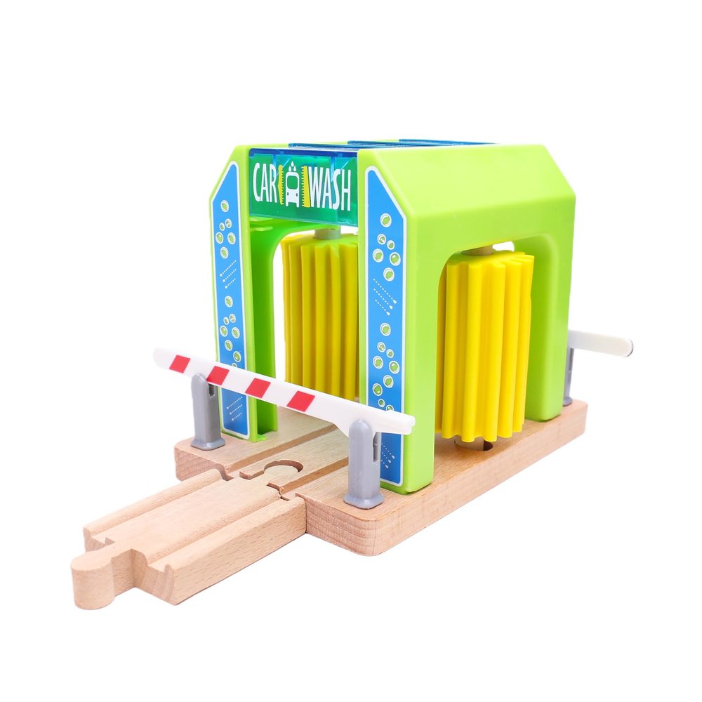 Car Wash Toy for Wooden Train Set Accessories,Wooden Train Washing Station Playset for Toddlers,Compatible with Thomas, Brio, Chuggington