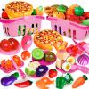 100 Pcs Play Food Set for Kids Kitchen, Pretend Food Toy for Toddlers, Play Kitchen Toys Accessories with 2 Baskets, Cutting Fake Food/Fruit/Vegetable, Christmas Birthday Gifts for Boys and Girls view 1