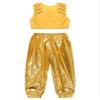 ACSUSS Kids Boys Girls Metallic Crop Tank Top with Sparkly Harem Pants Shiny Jazz Hip Hop Dance Performance Outfit Gold 15-16 Years view 1