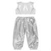 ACSUSS Kids Boys Girls Metallic Crop Tank Top with Sparkly Harem Pants Shiny Jazz Hip Hop Dance Performance Outfit Silver 15-16 Years view 2